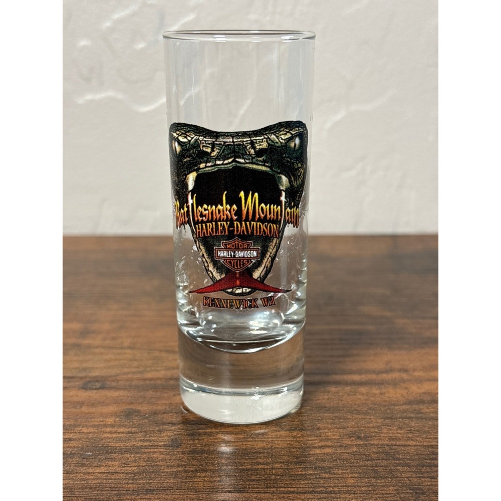 Harley-Davidson Rattlesnake Mountain Kennewick WA Shot Glass Shooter Clear Logo